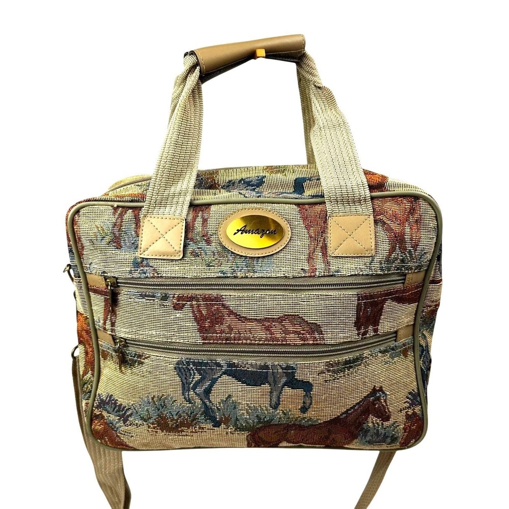VTG Amazon Corporate Promo Bag Horse Tapestry Travel Weekender Duffel 90s Y2K